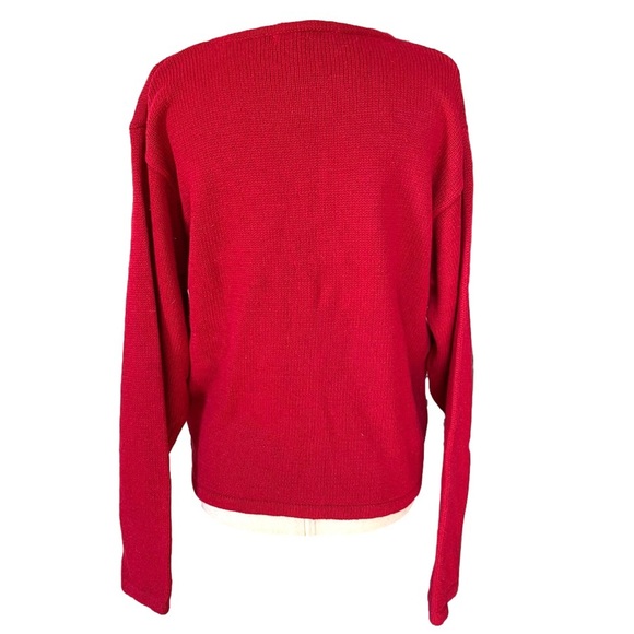 Vintage 90s Red, Black and Gold Geometric Lise J Holiday Style Cardigan Medium - Picture 4 of 6